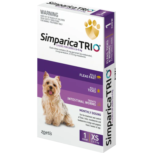 Simparica TRIO for Extra Small Dogs 2.6-5kg Purple - Single - Image 2