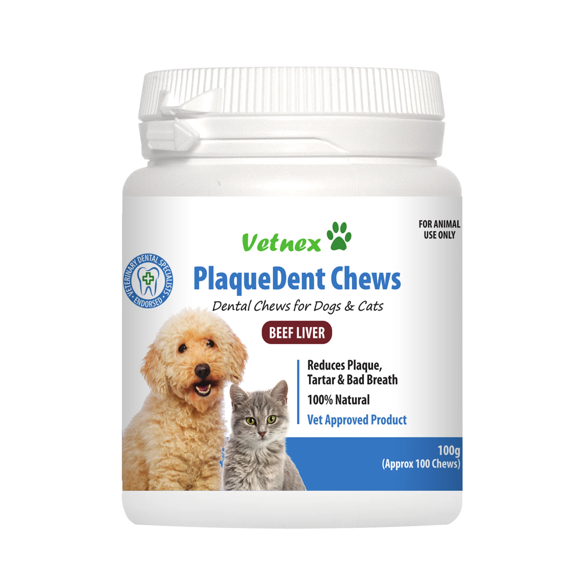 Vetnex Dental Chews Beef Liver For Dogs & Cats (100 chews)
